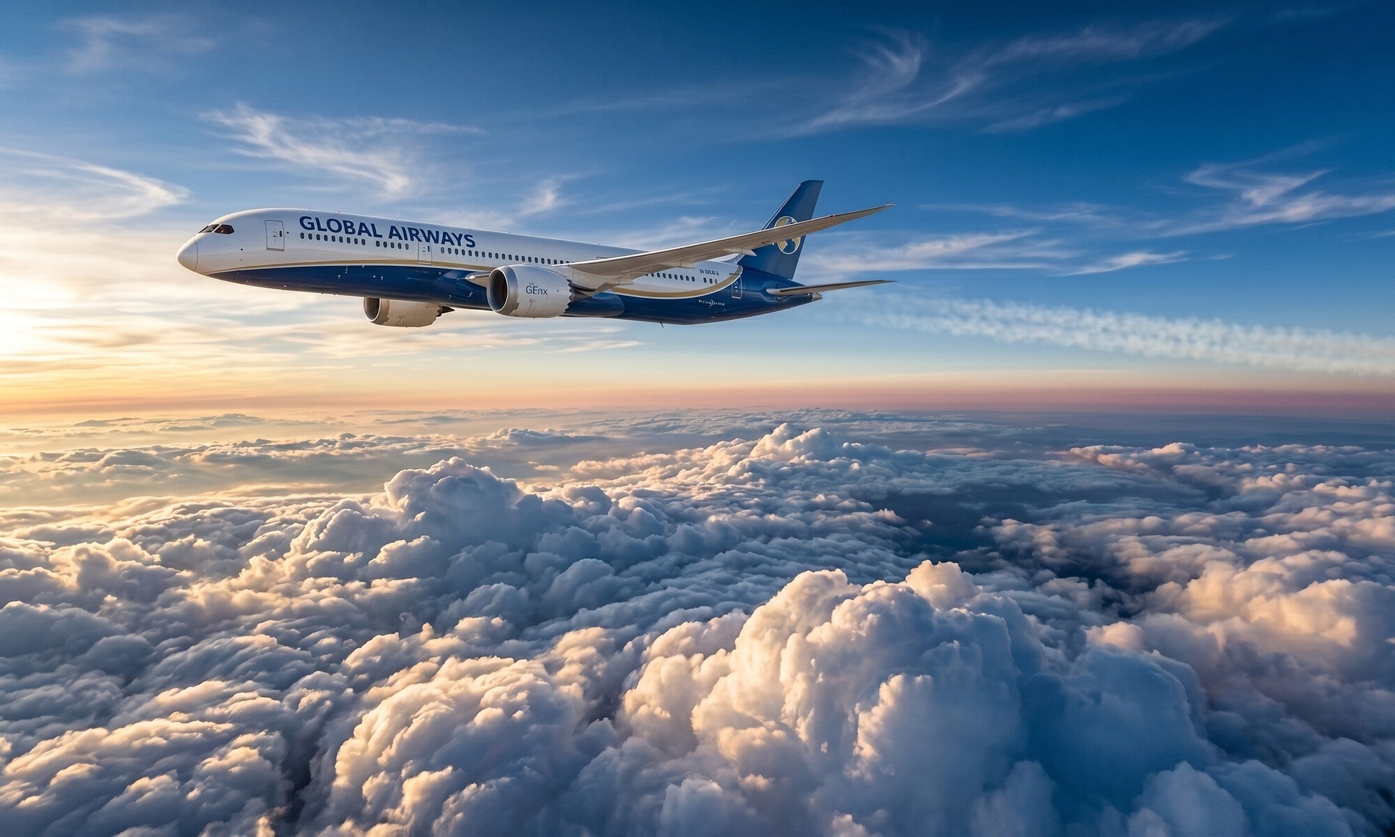 Commercial jet flying through clouds